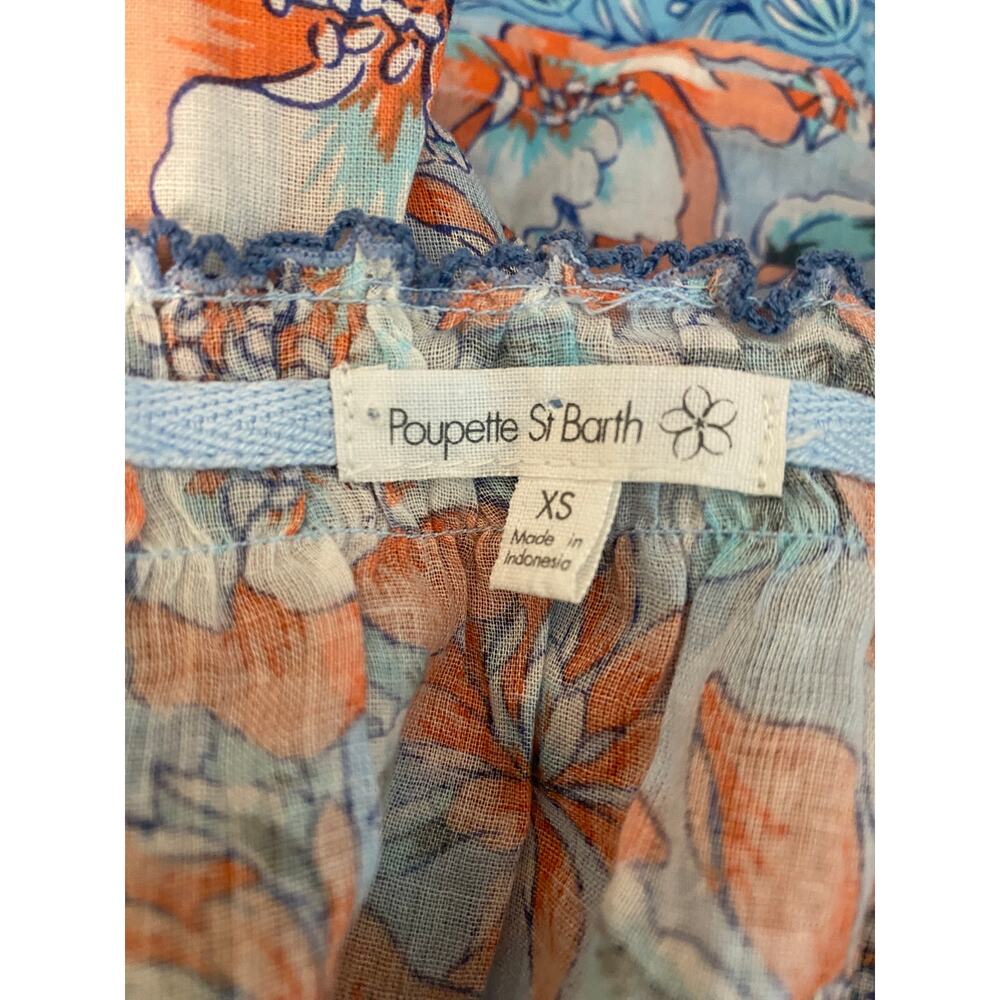 Poupette St Barth Floral Boho Midi Dress Blue Orange Print Size XS Romantic - Picture 4 of 14